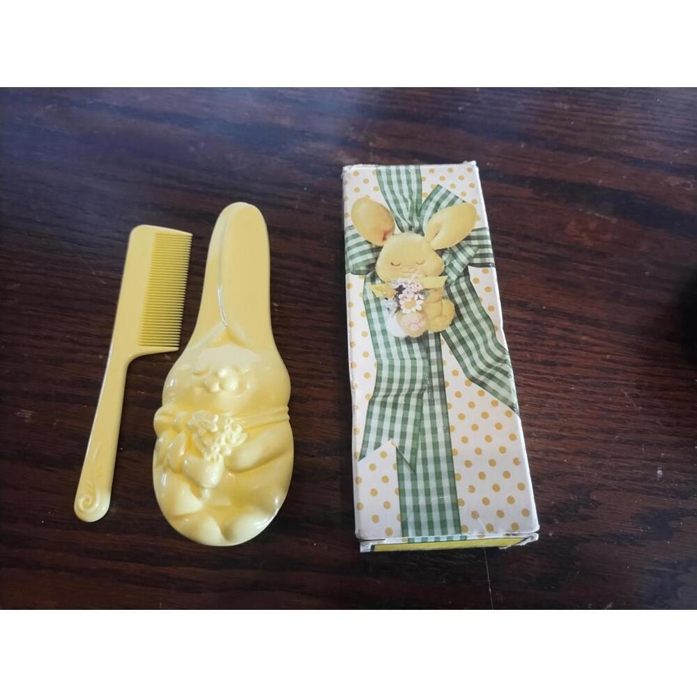 Avon Baby Brush & Comb Good Habit Rabbit Set Yellow w/ Box Soft Bristles Vintage